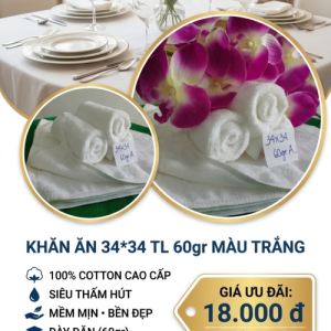 KHĂN ĂN 34*34 TL 60gr MÀU TRẮNG